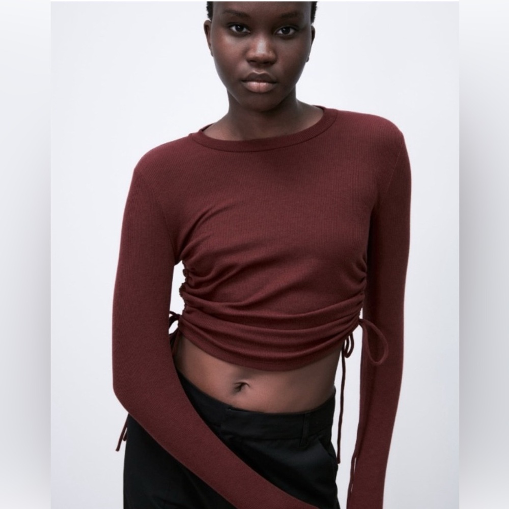Zara Burgundy Ruched Crop Top